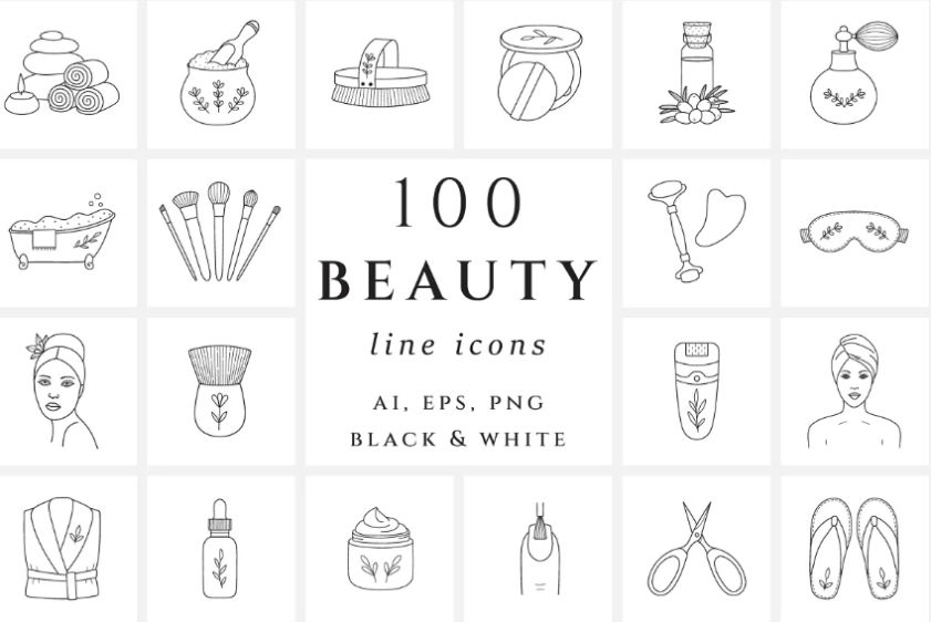 100 Beauty and Spa Icons Set