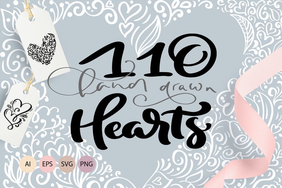 110 Hand Drawn Heart Vector