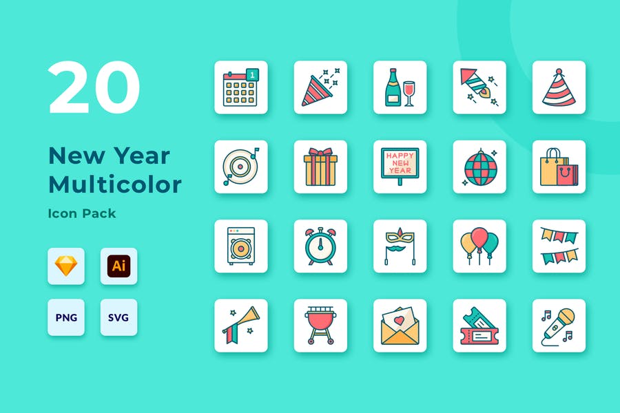 20 New Year Celebration Icons Set