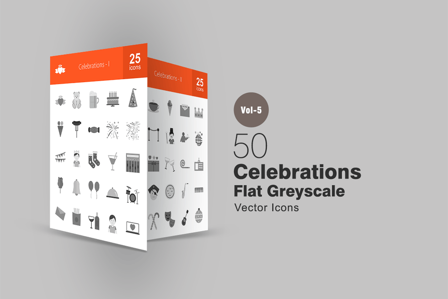 50 Flat Greyscale Vector Elements