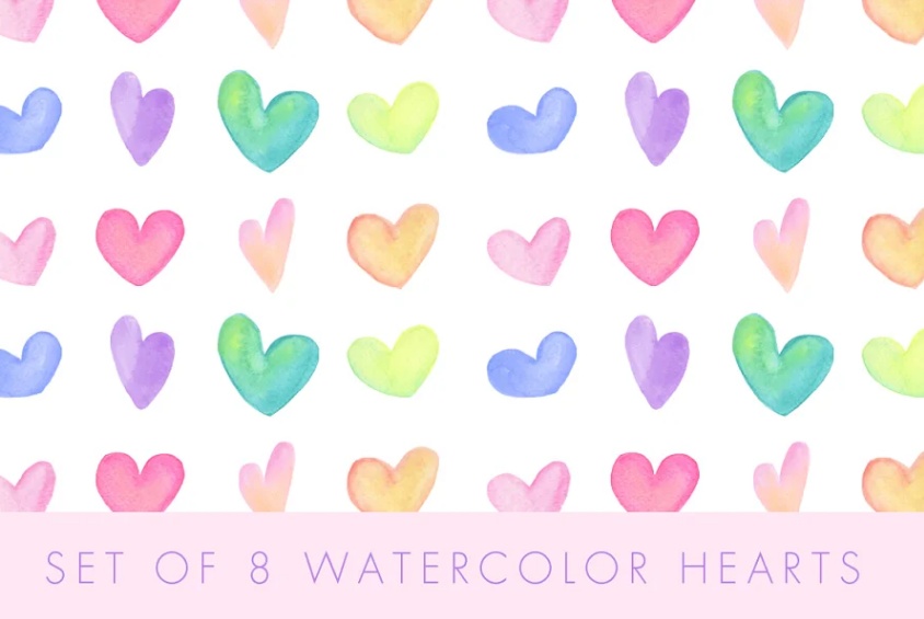 8 Painted Watercolor Heart Vectors