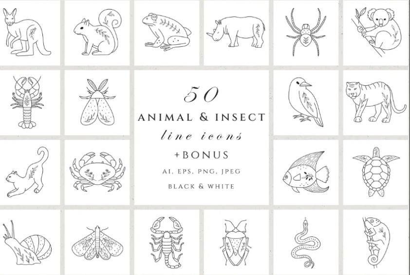 Animals and Insect Icons Set