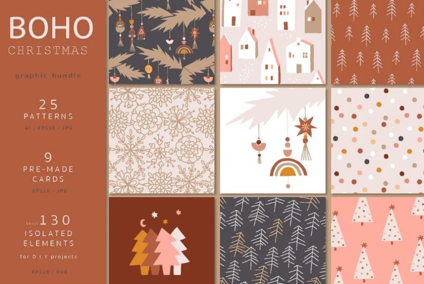 BOHO Christmas Pattern Designs