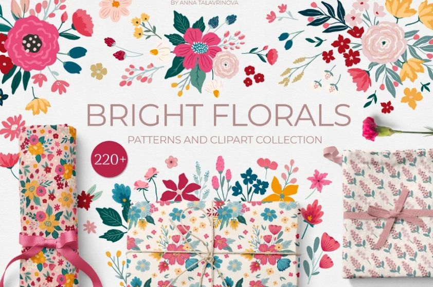 Bright Flower Patterns and Cliparts