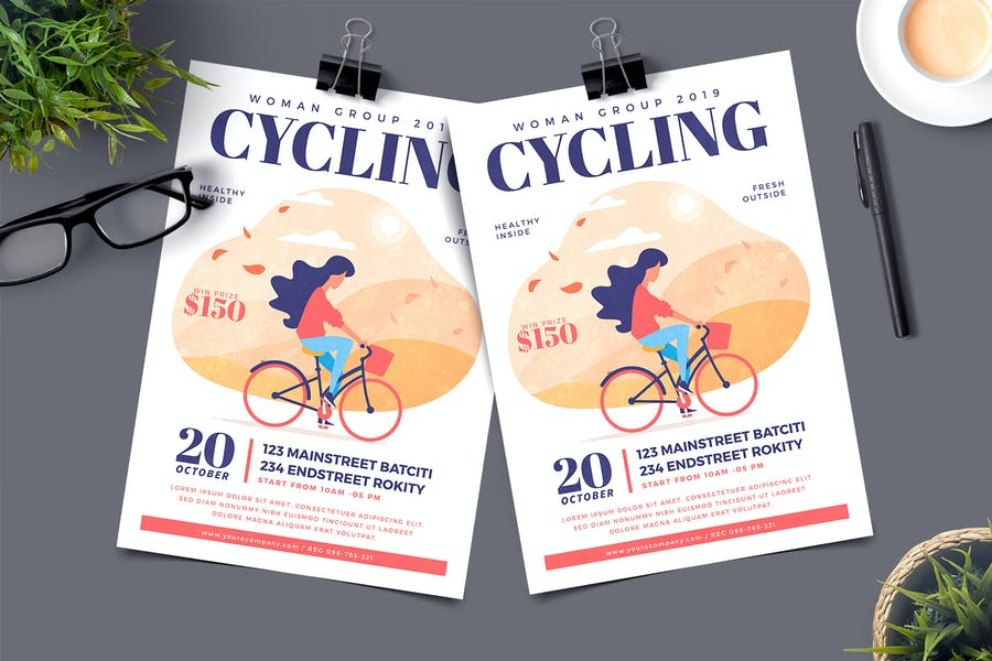 Editable Cycling Tour Flyer PSD