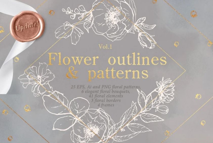 Hand Drawn Flower Outlines and Patterns