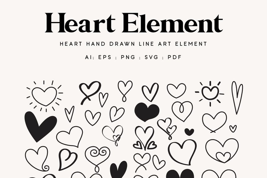 Line Art Heart Elements