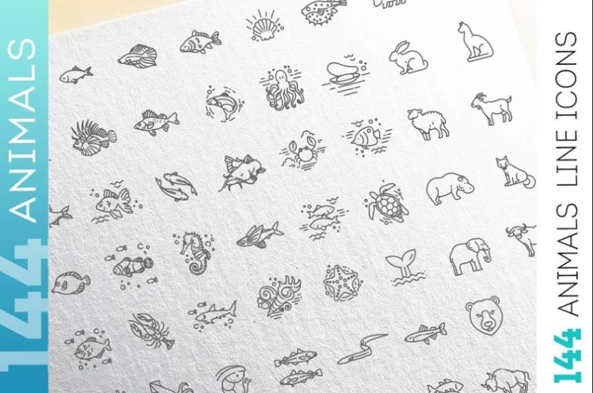 Linear Animals Concept Icons Set