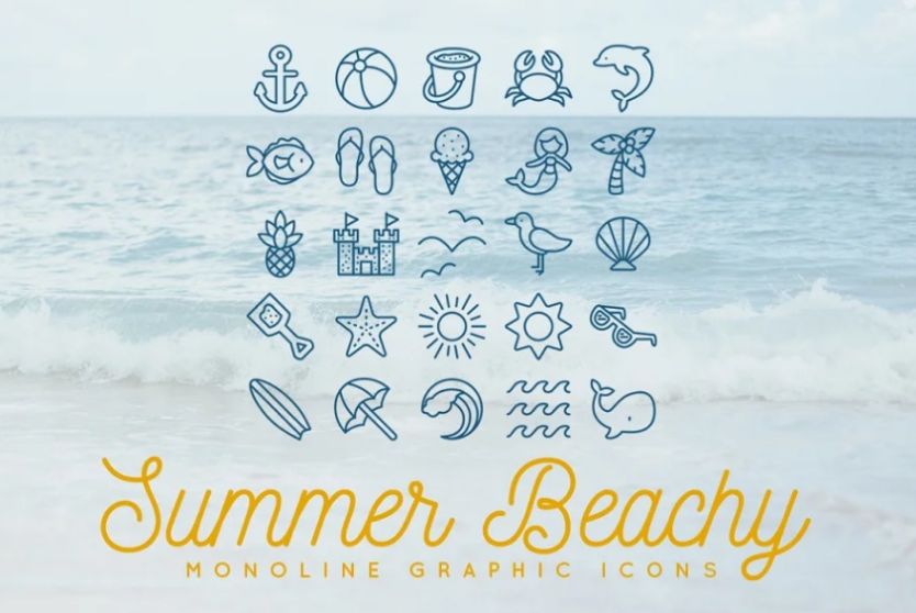 Monoline Summer Beach Icons