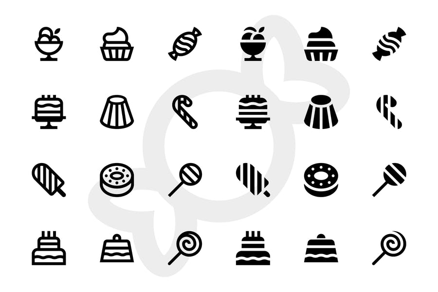 Professional Candy and Bakery Icons Set