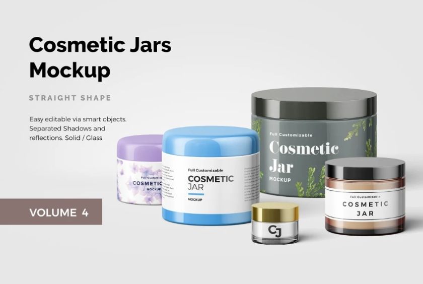 Realistic Cosmetic Jars Mockup PSD