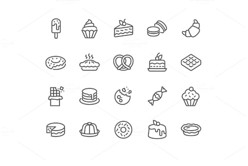 Simple Dessert Icons Set