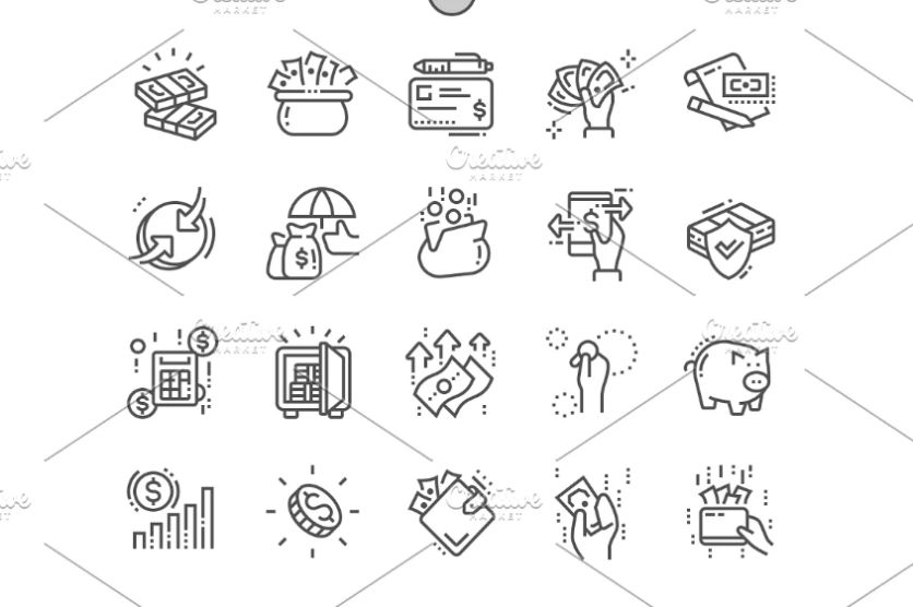 Simple Line Style Money Icons