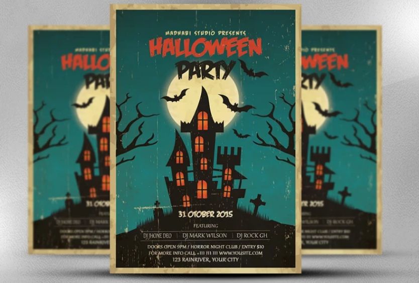 Vintage Halloween House Party Flyer