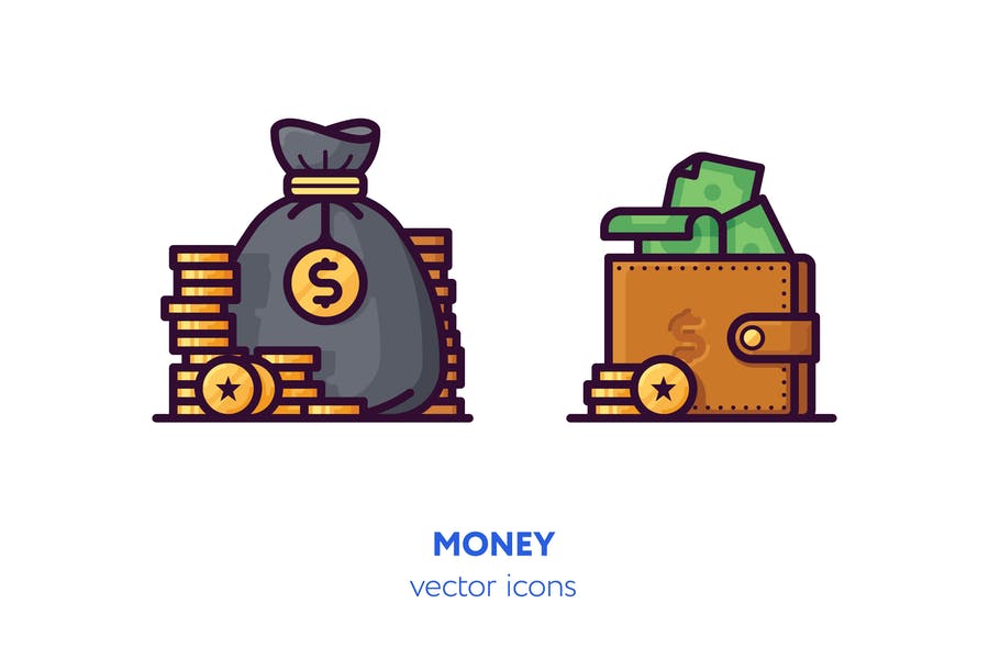 Watercolor Style Money Icons