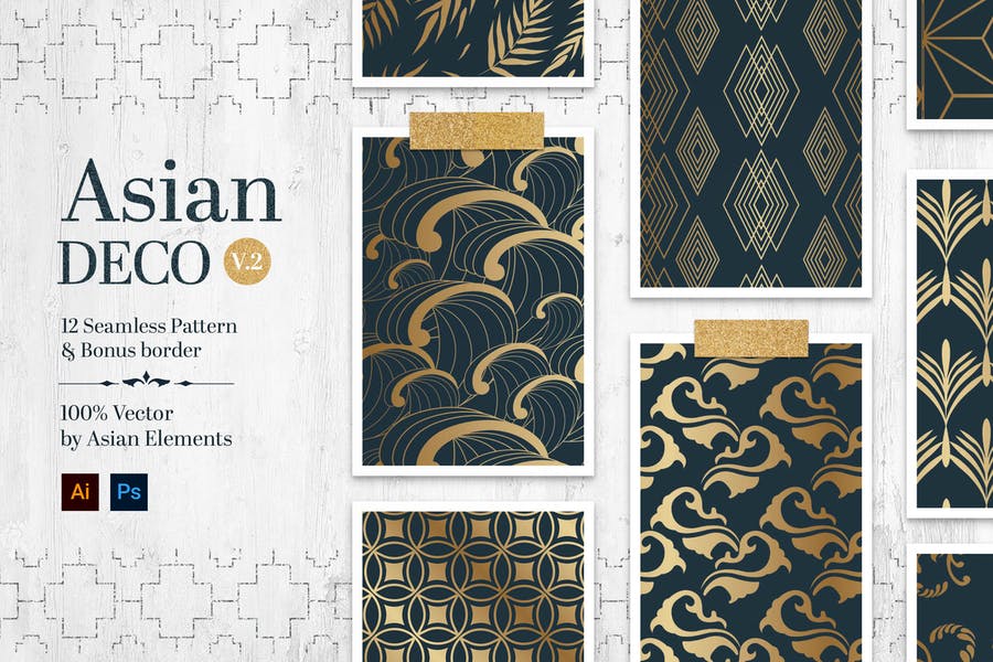 12 Golden Style Vector Patterns