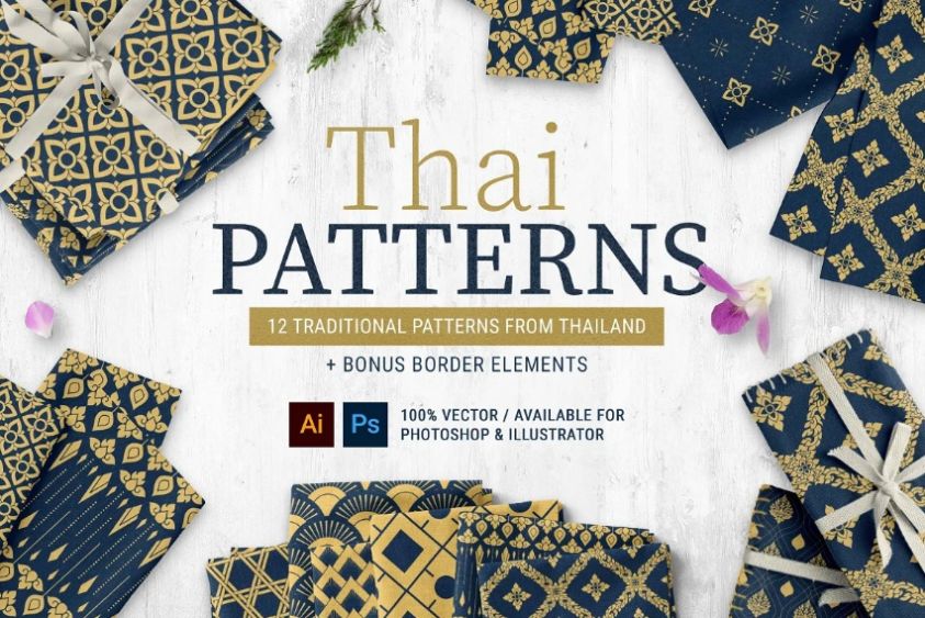 12 Traditional Thai Patterns Set