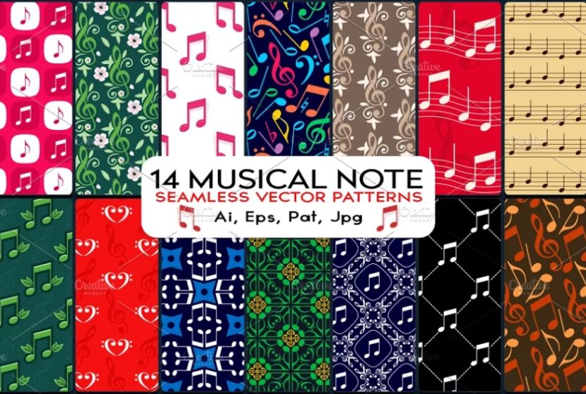 14 Seamless Musical Patterns Set