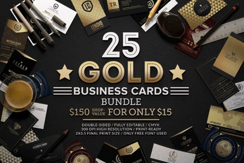 25 Gold Business Card Templates Bundle