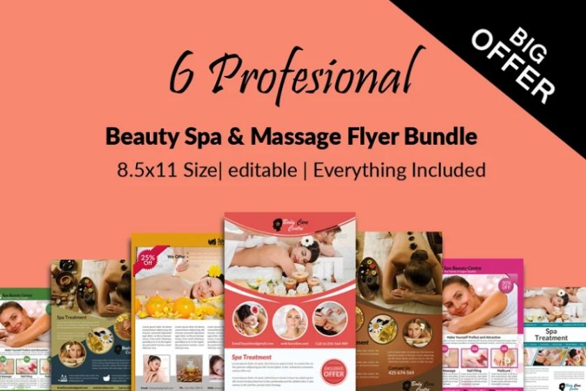 6 Spa and Massage Flyer Bundle