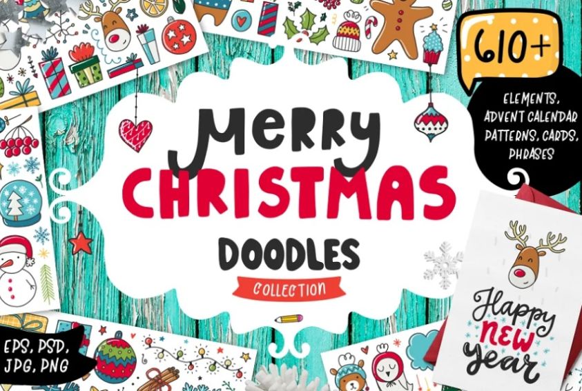 610 Christmas Doodles and Cliparts