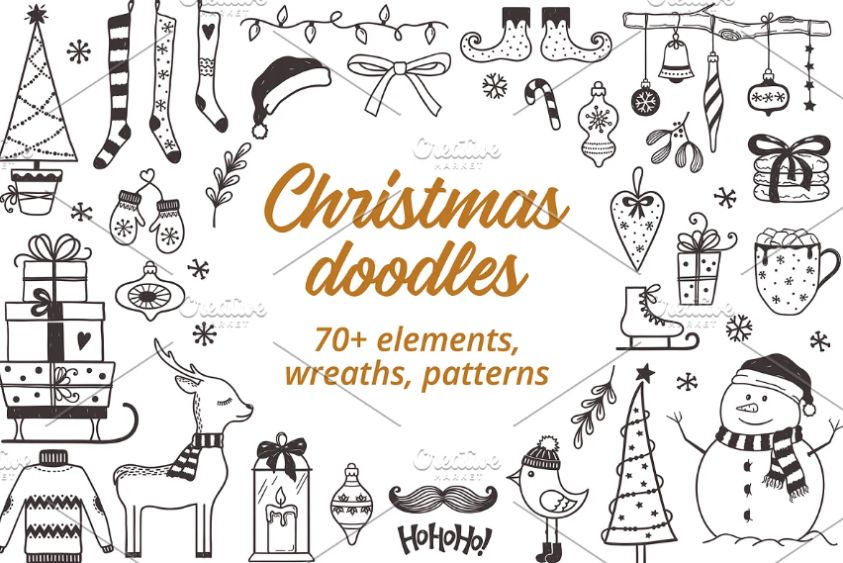 70 Christmas Doodles Set