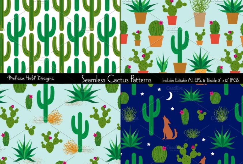 8 Seamless Cactus Pattern Designs