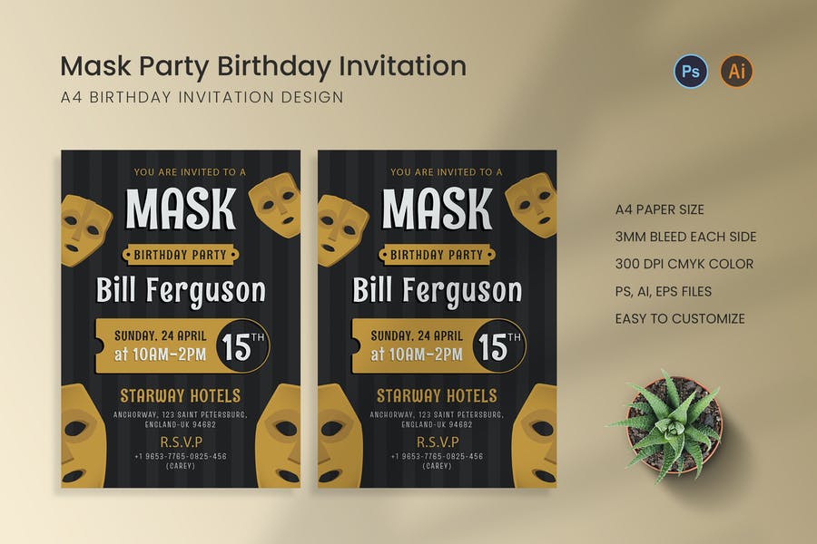 A4 Mask Party Invitation Template