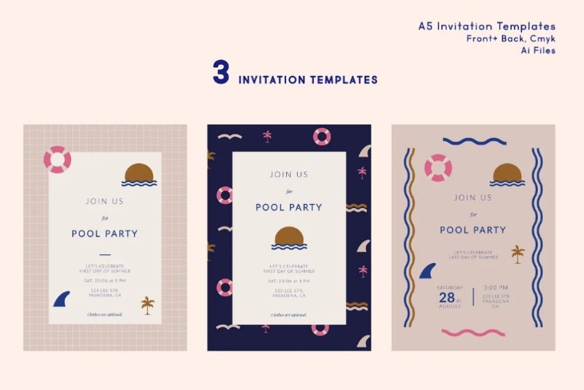 A5 Pool Party Invitation Template