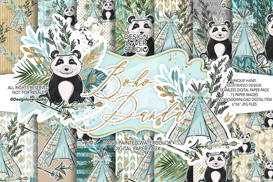 BOHO Panda Digital Papers