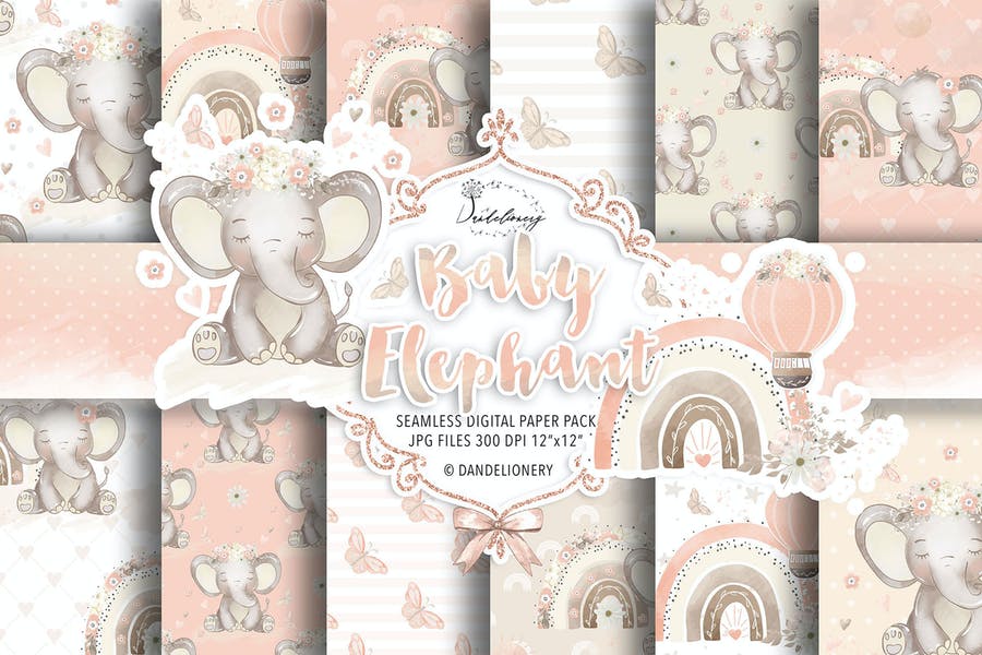 Baby Elephant Digital Papers