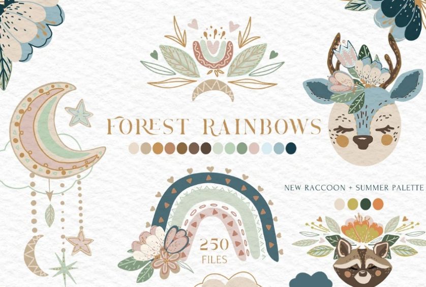 Creative Forest Rainbow Elements and Patterns