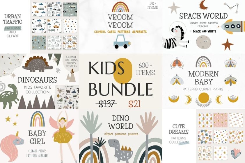 Creative Kids Cliparts and Patterns Bundle