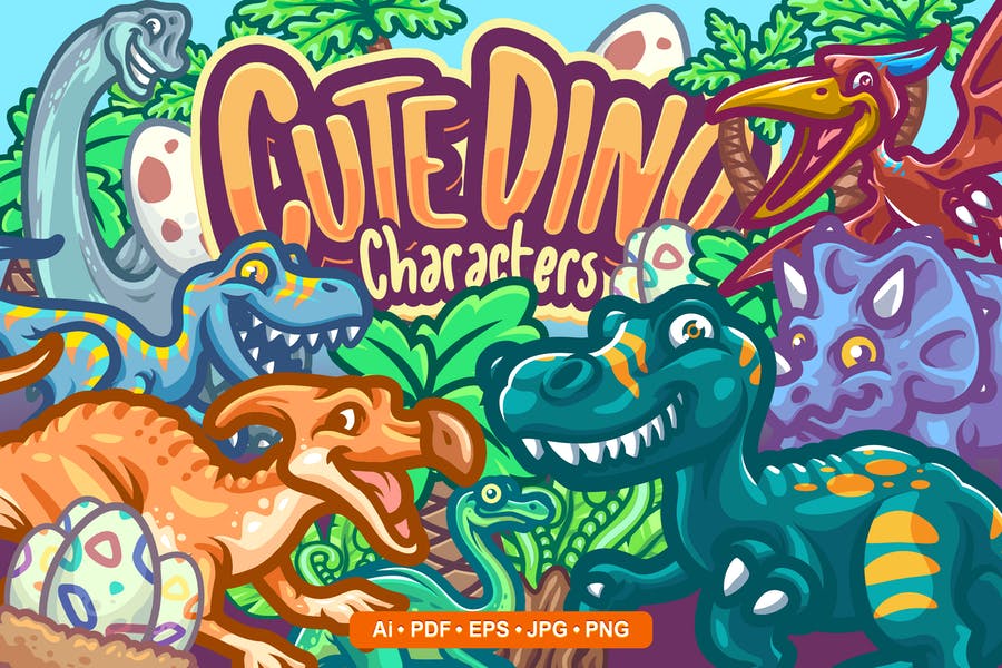 Cute Dino Characters Set