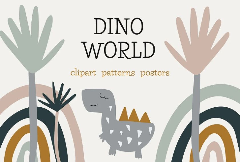 Dino World Patterns and Cliparts