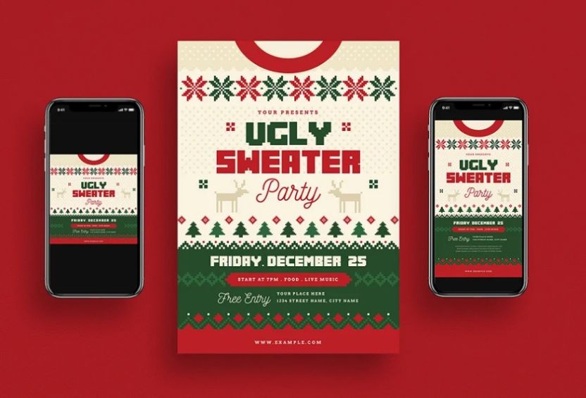 Editable Ugly Sweater Party Invitation Set