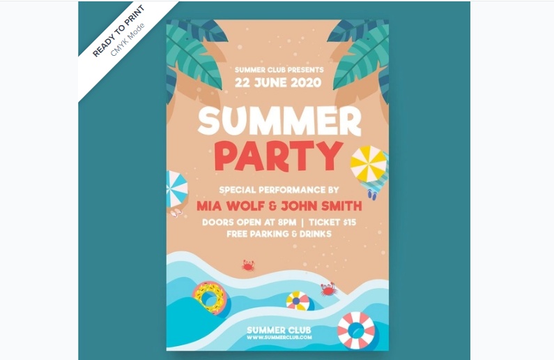 Flat Pool Party Invite Design
