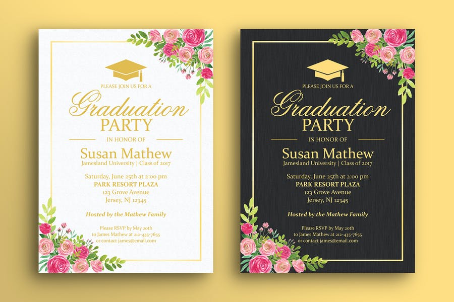 Floral Graduation Card Template PSD