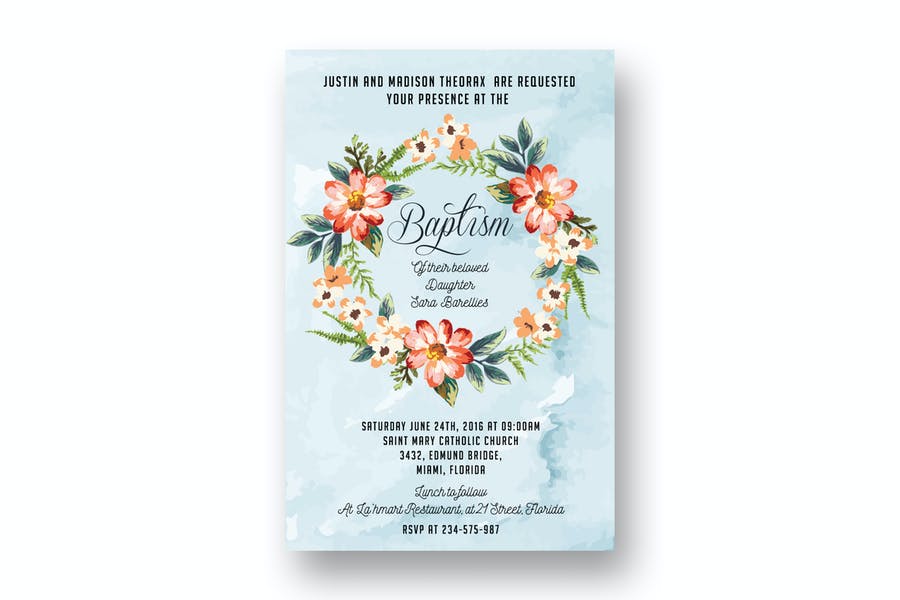 Floral Style Baptism Invite Card