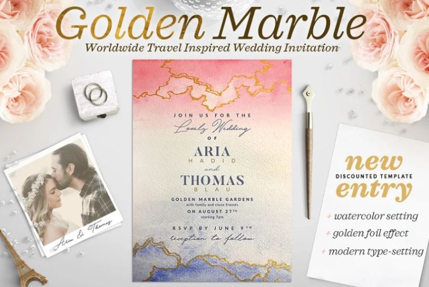 Golden Marble Invitation Card Template