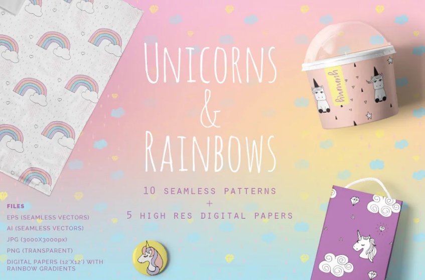 High Resolution Rainbow and Unicorn Patterns