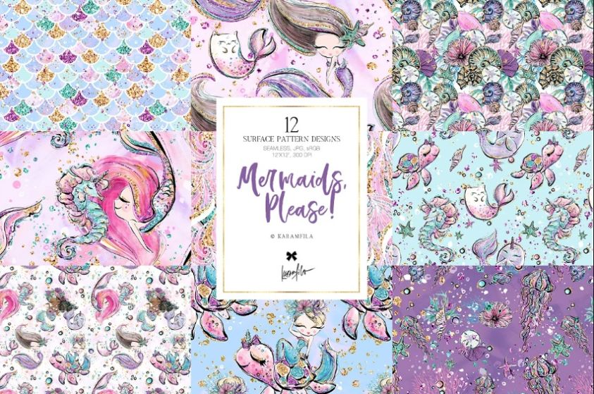 Mermaids and unicorn pattern Designs