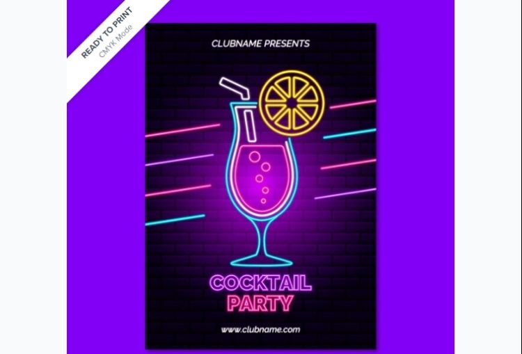 Neon Style Cocktail Party Poster