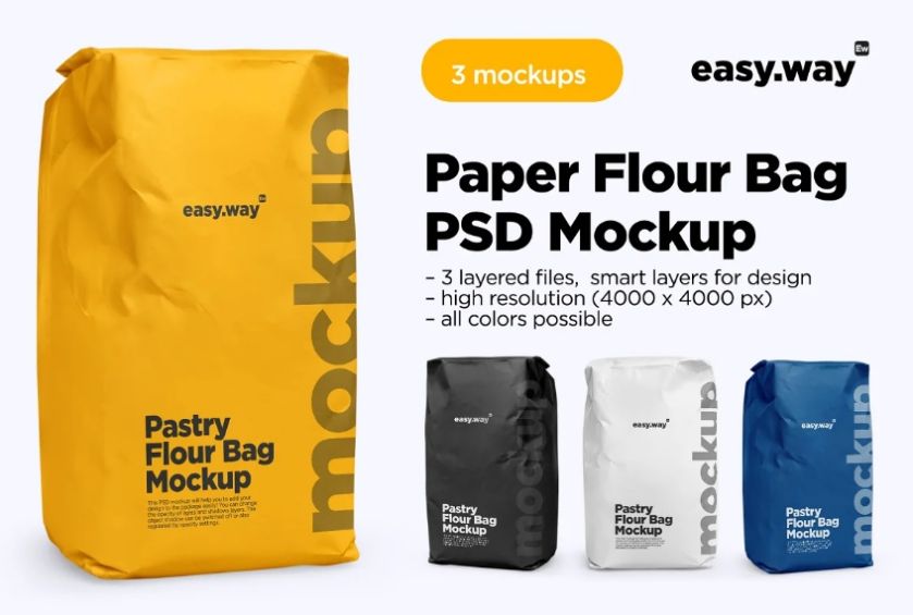 Paper Flour Bag Mockup PSD