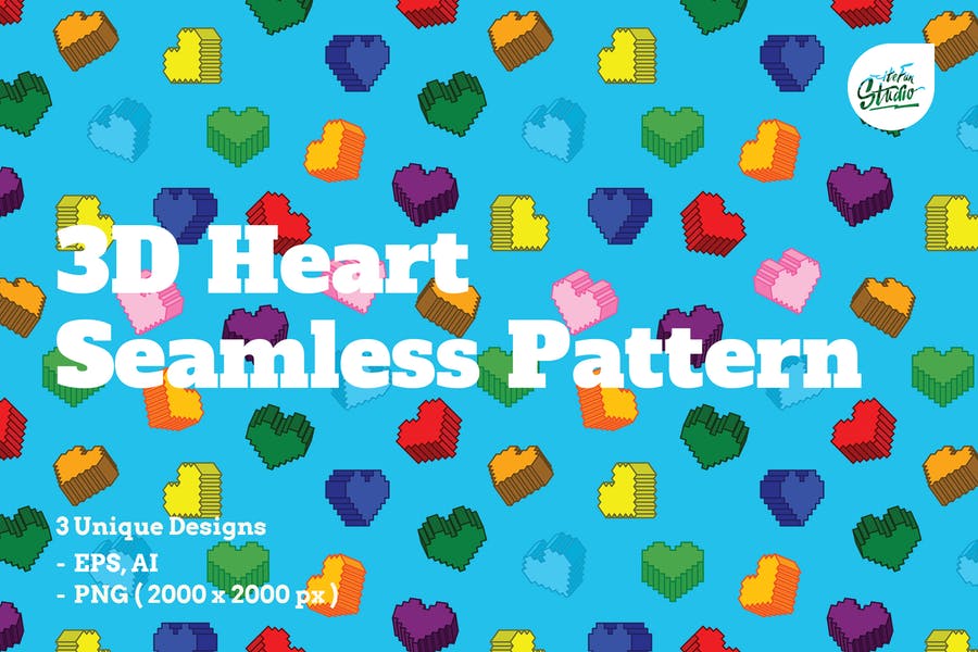 3D Pixel Style Heart Pattern Design