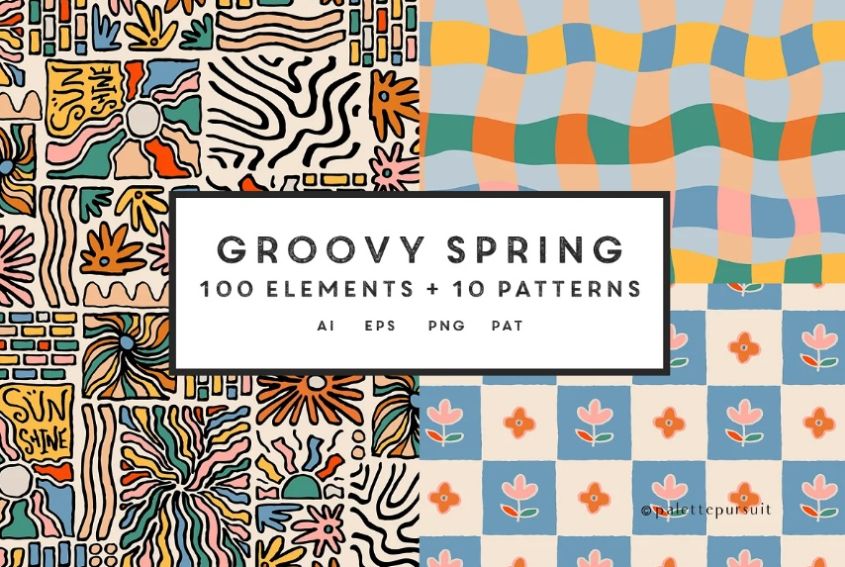 Retro Groovy Spring Patterns