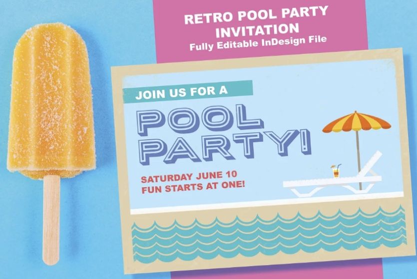 Retro Pool Party Invitation Card