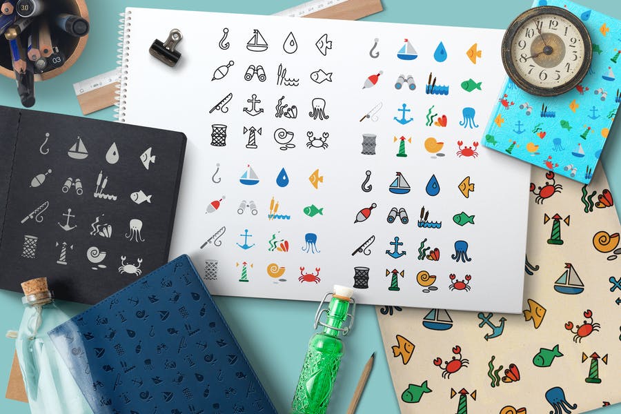 Sea Icons and Pattern Set