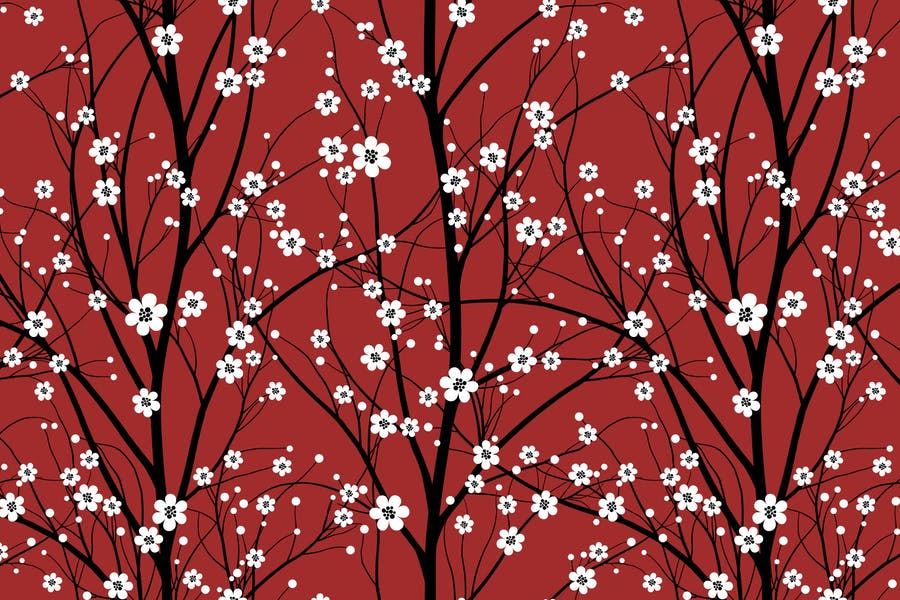 Seamless Cherry Tree Pattern