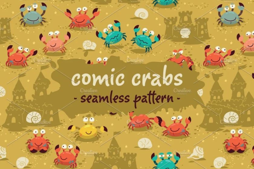 Seamless Crab Comic Pattern Design